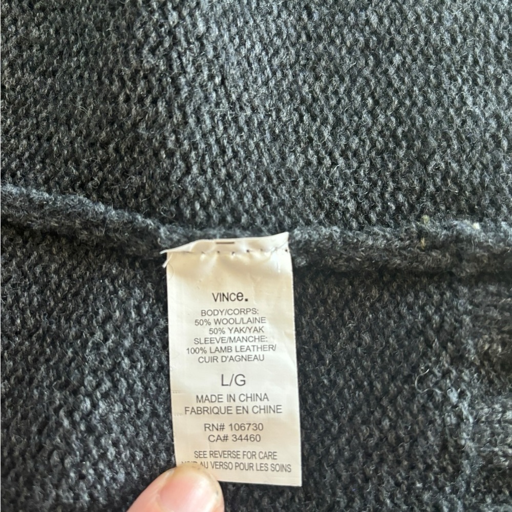 Gray Knit & Black Leather Vince Shawl Cardigan Sz Large - Picture 6 of 10